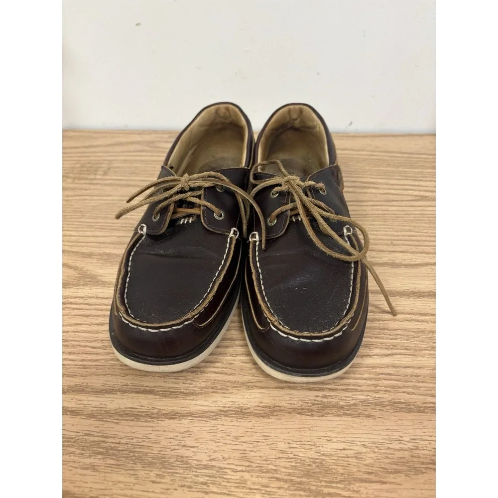 LL Bean Moccasin Loafers Men 11 Brown Leather Hand Sewn Slippers Flannel Lined